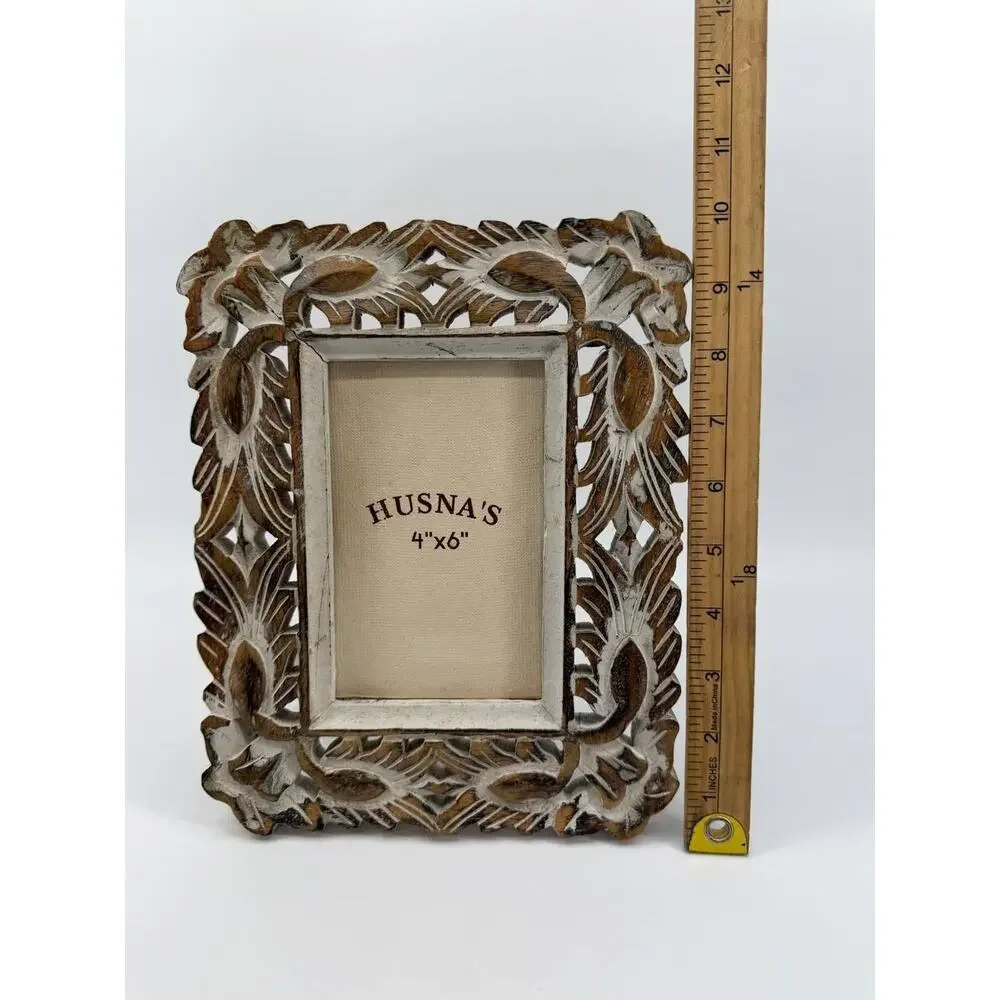 Husna Imports Carved Mango Wood Picture Frame 4x6 Handmade India
